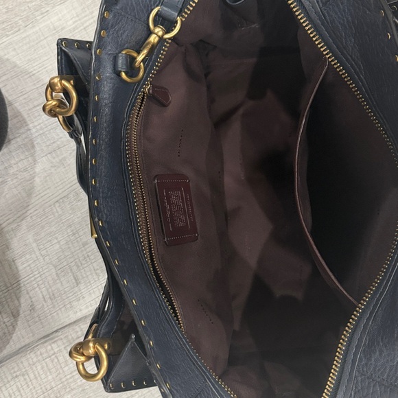 Navy Studded Leather Handbag - Picture 4 of 6